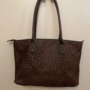Dark Brown Woven Leather Bag